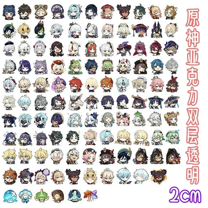 Game Impact Focalors Forina 20Pcs 2cm Patch Keychain Hair Tie Refrigerator Sticker Phone Case DIY Accessories Acrylic Sheets