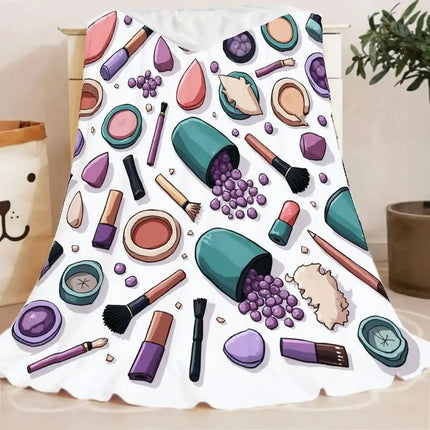 Makeup-Themed Flannel Blanket with Lipstick, Eyeshadow, Brushes & Beauty Palettes - Soft Warm Cozy Bedspread for All Seasons, Be