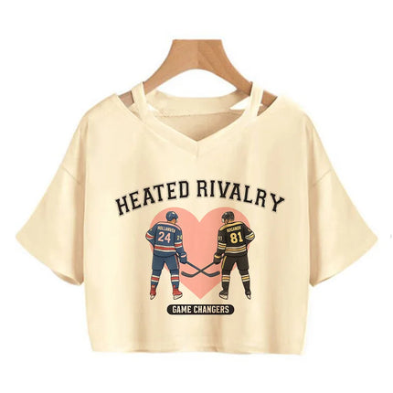 Hot Heated Rivalry Print Cropped T Shirt Women Sexy Graphic CropTops Gothic Vintage T-Shirt Fashion Y2k Streetwear Clothing