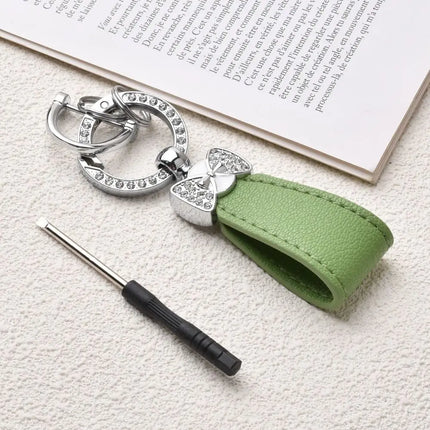 Key Holder Luxury Genuine Leather Keychain Matte Buckle Keys Organizer Car Key Pendant Bag Charms Pendant Rhinestone Key Chain
