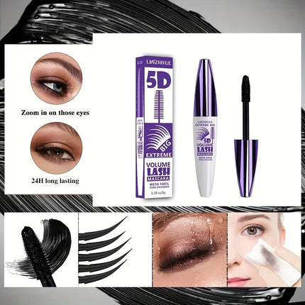 5D Mascara Waterproof Thickening Lengthening Curling Liquid Fiber Mascara Long-Lasting Curling Eyelash Extension Cosmetics
