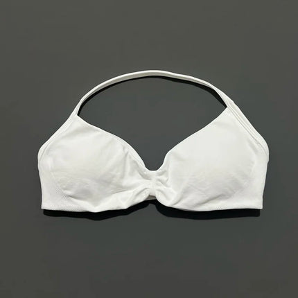 HISTELLO Impacts Strappy Bra Gym Top Women High Support Thin Strap Halter Sports Seamless Bra Scrunch Push-up Workout Yoga Tanks