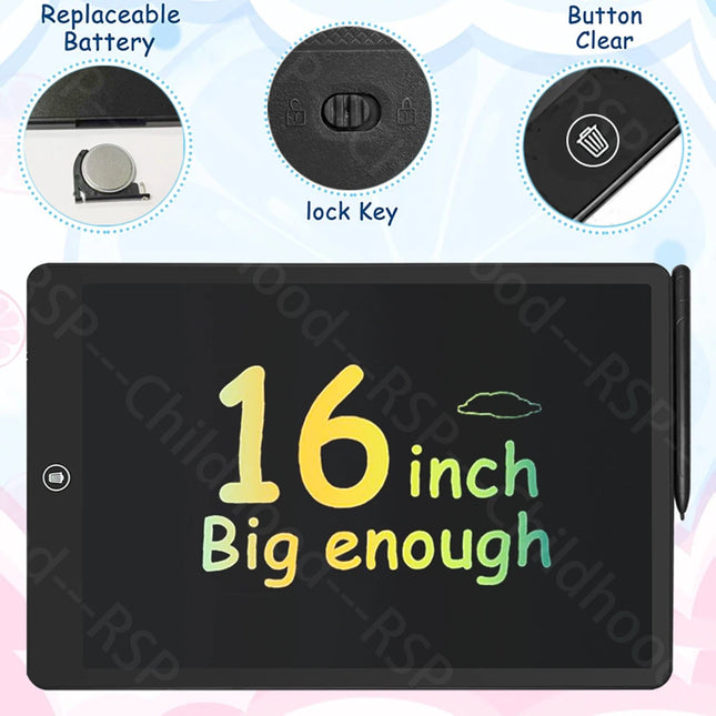 16 Inch LCD Writing Tablet Color Drawing Board Electronic Blackboard Doodle Handwriting Tablet Education Toys Kids Perfect Gifts
