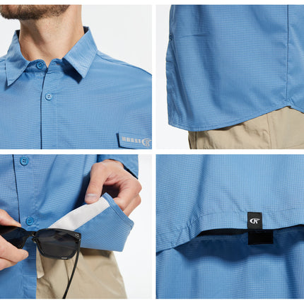 Summer Men's UPF 50+ Casual Long Sleeve Fishing Shirts, Lightweight Tactical Button Down Shirt with Breathable Back Mesh