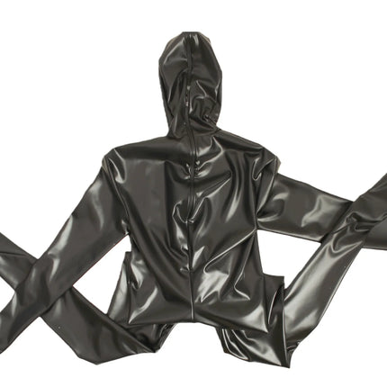 Faux Leather Bodysuit With Full Body Wrap Cosplay Full-Body Jumpsuit Hip Zip Unitard Zentai Catsuit Penis Sheath Close Ctsuit