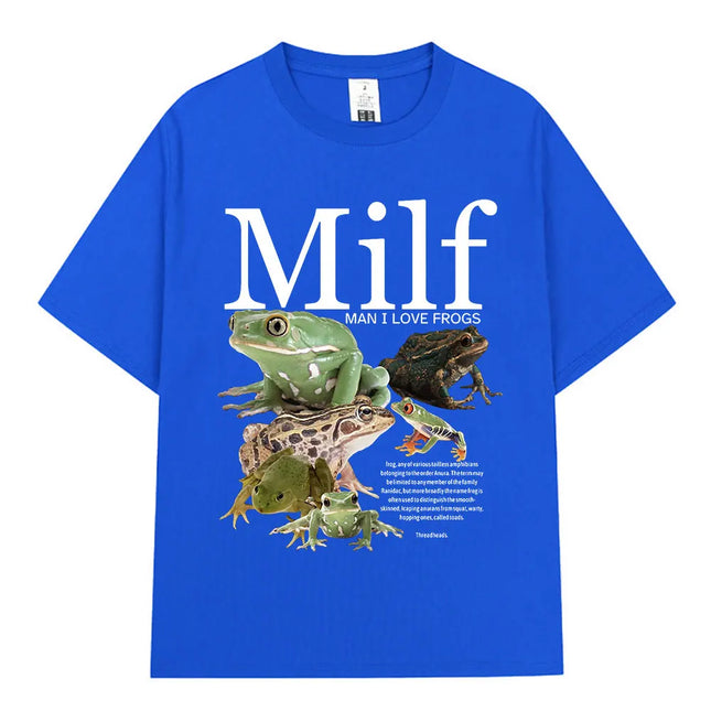 MILF Man I Love Frogs T Shirt Funny Frog Amphibian Lovers Vintage T-shirts Men Cotton Oversized Short Sleeve T-shirt Streetwear