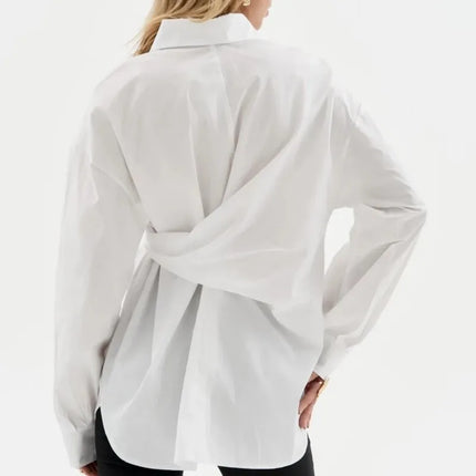 Women's New Shirt Side Waist Tie Slim Fit Casual Long Sleeve Solid Shirt 2026 New Collection Autumn Fashion Loose Ropa Mujer