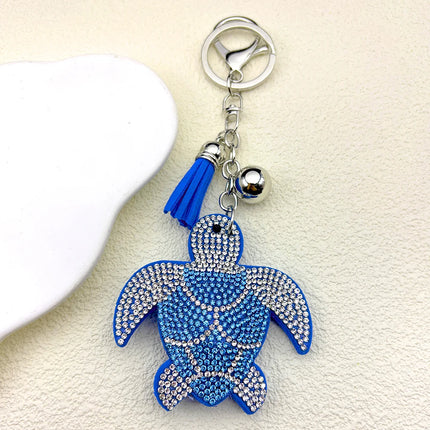 Kawaii Sea Turtle Summer Keyring For Women Men Blue Tassel Crystal Female Cute Bag Wallet Hanging Fish Keychain Jewelry