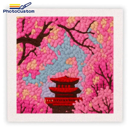 PhotoCustom Building Punch Needle Kit Painting Decor Embroidery Starter Kit Landscape Monks Cloth For Punch Needle Kits Embroide