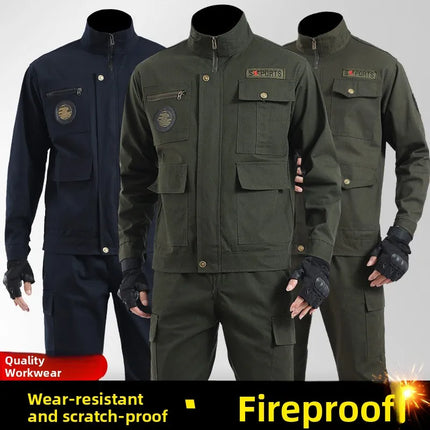 Thickened Work Uniform Set for Men Spring Autumn Auto Repair Welding Heat Resistant Wearable Labor Protection Clothing for Co...