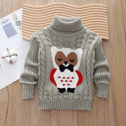 2025 new Children's Christmas Sweater Boys Girls Autumn/Winter Korean Cartoon High Collar Knitted Warm Sweater 0-4 Y