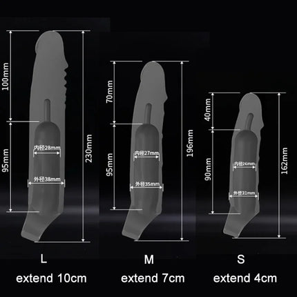 S/M/L Penis Enlargement Sleeve Reusable Condom Dick Extender Sleeve Delayed Ejaculation Sex Toys for Men Couples Sex Shop