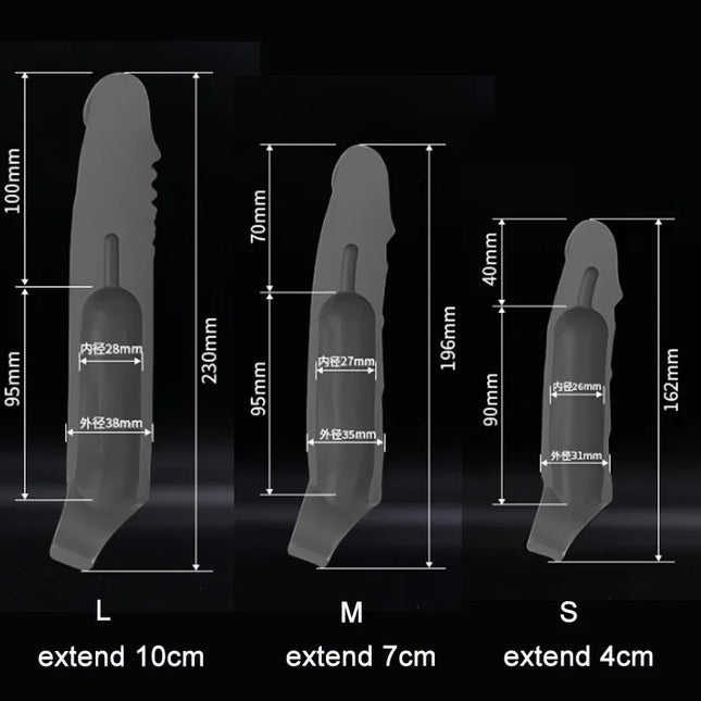 S/M/L Penis Enlargement Sleeve Reusable Condom Dick Extender Sleeve Delayed Ejaculation Sex Toys for Men Couples Sex Shop