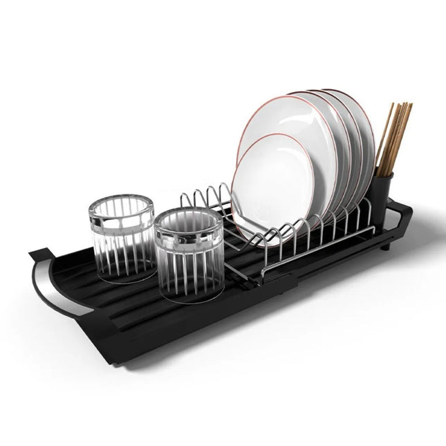 Extendable Dish Drying Rack Large Capacity Space Saving Utensil Storage Holder Hollow Design Dinnerware Organizer Dish Drainer