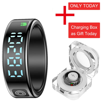 SR08 Display Screen Smart Ring Smart Touch Fitness Tracker Stainless Steel 5ATM IP68 Waterproof Intelligent Ring For Men Women