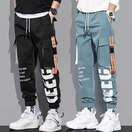 Classic Streetwear Casual Pants Men Ribbons Harem Jogging Pants Male Slim Fit Spring Cargo Pants Multi-Pockets Women Trouser J7