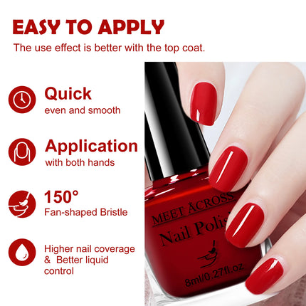 8pcs Red Series Water-Based Nail Polish Set Long Lasting Quick Drying Without Lamp Cure Nail Supplies Vernis for Nails Manicure