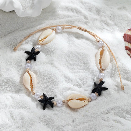 Bohemian Summer Beach Anklet for Women, Imitation Shell & Small Resin Beads Adjustable Barefoot Ankle Bracelet Vacation Jewelry