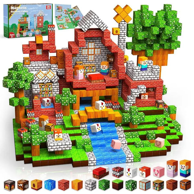 Magnetic Building Blocks Mine World Magnet Cube Set STEM Montessori Sensory Toy for Kids Boys Girls Ages 3+ DIY Model Children