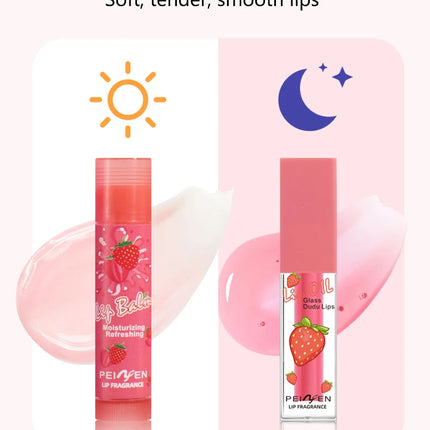 2PCS Lip Oil Lip Balm Set All-Day Long-Lasting Moisturizer Lip Care Plumps Lips Reduces Lip Lines Lipstick & Nourishment