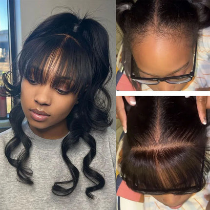 HD Lace Hairline Hairpieces Replacement Fringe Bang Hack Natural Baby Hair Bangs Fringe Forehead 6*1 inch Natural Color