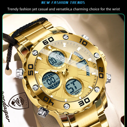 POEDAGAR Functional Men's Quartz Wristwatch Electronic LED Alarm Dual Display Male Clock Waterproof Sports Watches For Men Reloj