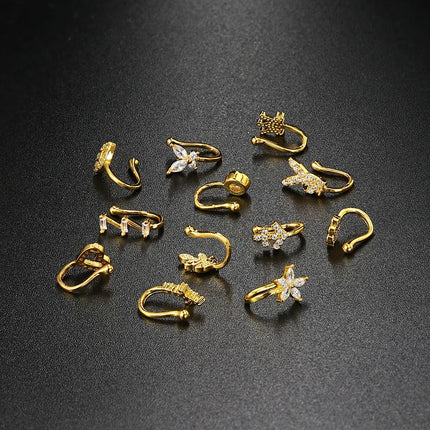 1PC Fake Piercing Nose Ring Cuff for Women Trend Ear Cuff Heart Cross Star Flower Butterfly Shaped Nose Clip Ring Body Jewelry