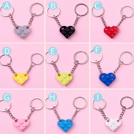 New Brick Keychain for Couples Friendship 2pcs Matching Heart Colorful Keyring Set for Girlfriend Boyfriend Valentine's Day Gift
