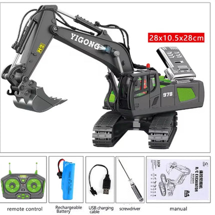 RC Alloy Remote Control Excavator Toy Engineering Vehicle Children's Charging Model Car Playset for Kids Boy Gifts