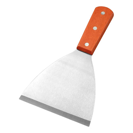 Stainless Steel Oblique Spatula Steak Burger Pancake Pizza Scraper Shovel Wooden Handle Barbecue Utensils Kitchen Cooking Tools