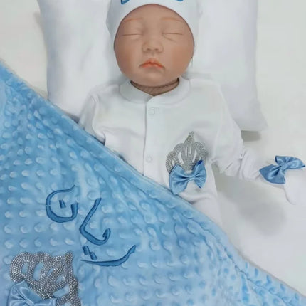 Dollbling Hospital Exit 5pcs Embroidery Name Newborn Angle Wings Romper Blanket  Nursery Bedding Swaddle Handmade Infant Outfit
