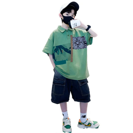 Children's wear boys' summer T-shirt 2025 new item, Zhongda children's summer boys' summer style, pure cotton polo shirt, short