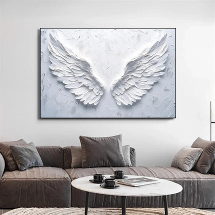 White Angel Wings Feather Canvas Painting Print Wall Art, Minimalist Spiritual for Living Room Home Decor Cuadros