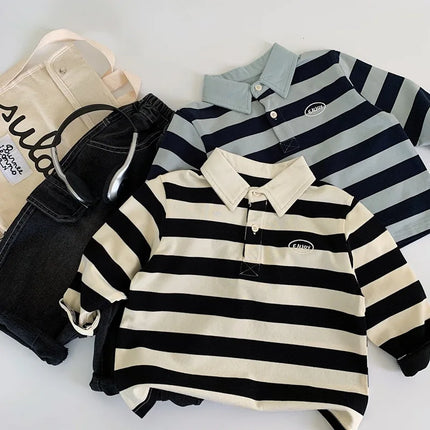 Kids Polo Shirts 2025 Autumn Spring Polo Shirt for Boys Stripe Children Long Sleeve Tees Toddler Tops Baby Outfits Clothing 1-6T