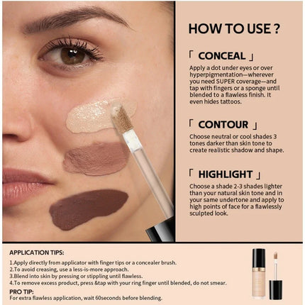 Super Coverage Concealer Multi-Use Cream Oil Free Long Lasting Hydrating Cover Contour Highlight and Retouch Face Makeup