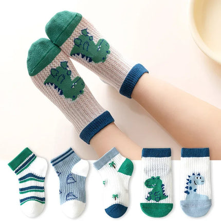 5 Pairs 1 To 12 Years Children's Socks 2025 Spring Summer Baby Boys Girls Cotton Mesh Breathable Thin Soft Cute Socks Kids Socks