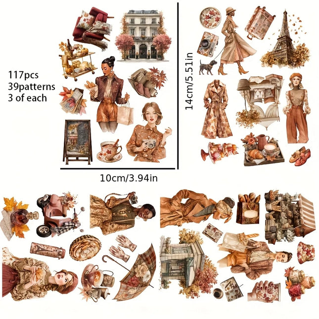 117pcs-144pcs Autumn Theme Stickers for Gift Wrapping Decor, Paper Craft, Album Journal Sticker, Scrapbooking Supplies, Clip Art