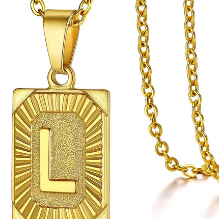 Fashion 26 Letter Gold Color Pendant Necklace for Men Women O Chain Link Charm Square Initial Necklace Choker Jewelry