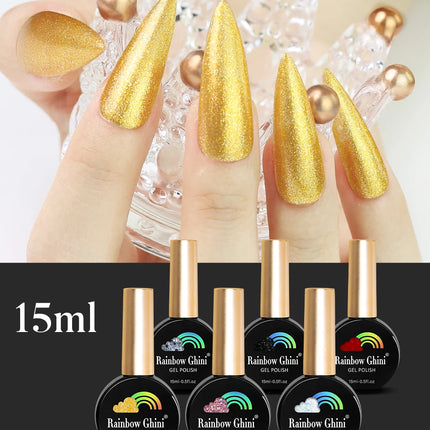 Rainbow Ghini 37Color Base Coat TPO/HEMA Free 15ml Fine Glitter Gel Polish For Manicure Nails Semipermanent Art Nail Supplies