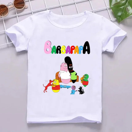 Hot Sale Cute Barbapapa Print Cartoon Kids T-shirt Funny Girls Summer Tops Baby Boys Clothes Children Short Sleeve T-shirt