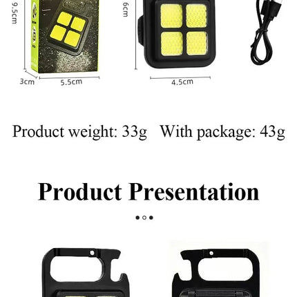 Portable USB Rechargeable COB Work Light Car Detailing Inspection Light Magnetic LED Flashlight Hanging Lamp Camping Torch
