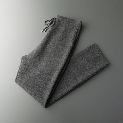 Autumn Winter Thick Men's High Waist Small Foot Pants 100% Merino Wool Knitted Pants Casual Fashion Solid Color Warm Pants