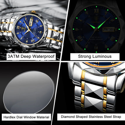 POEDAGAR Business Luxury Men's Quartz Watches Waterproof Luminous Stainless Steel Men's Wristwatch Date Week Sport Men's Watch Reloj