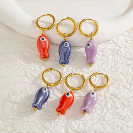 Stainless Steel Ceramic Fish Earrings for Women, Summer Dopamine Jewelry with Vibrant Colorful Pendant Hypoallergenic Gift