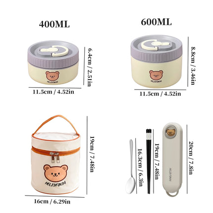 WORTHBUY Microwave Sealed 304 Stainless Steel Thermal Bento Lunch Box Large Capacity Cute Insulated Food Container For Students