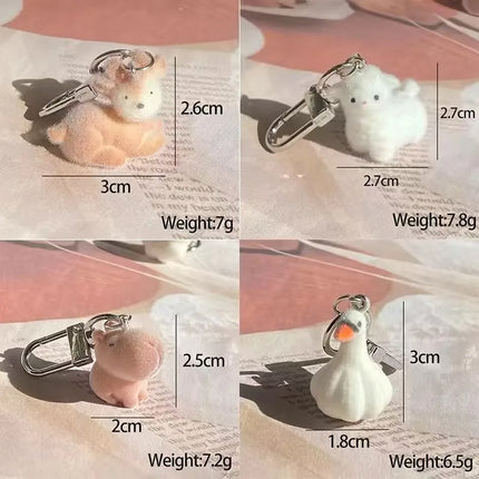Fluffy Alpaca Elk Capybara Animal Keychains Resin Cartoon Lovely Funny Garlic Goose 3D Doll Pendant Bag Box Car Key Ring Jewelry
