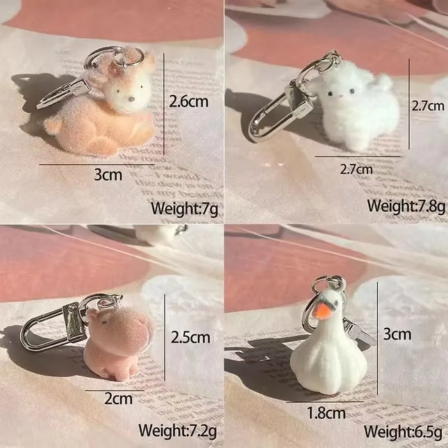 Fluffy Alpaca Elk Capybara Animal Keychains Resin Cartoon Lovely Funny Garlic Goose 3D Doll Pendant Bag Box Car Key Ring Jewelry