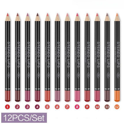 12PCS Matte Lip Liner Pencils Waterproof Long Lasting Pigments Smooth Colorful Nude Silk Lip Makeup