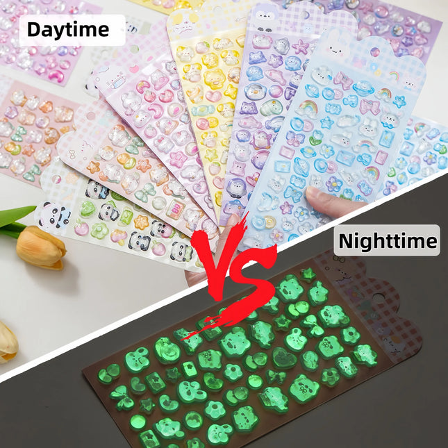 Two Types of 3D Embossed Stickers: Luminous/Non-Luminous, Cartoon Stickers, Phone Case Decorations, Planner Stickers, Party Favors