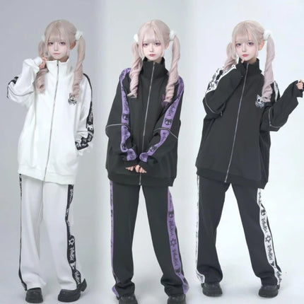 Japanese Punk Y2k Aesthetic Hoodies Coat Women Print Design Oversize Jacket Tops Harajuku Gothic Casual Grunge Zip Up Sweatshirt